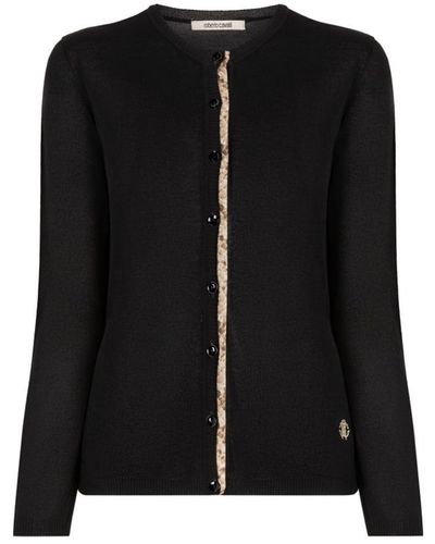 Roberto Cavalli Rc Monogram-embroidered Cardigan - Black