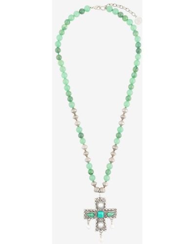 Roberto Cavalli Embellished Cross Bead Necklace - Green