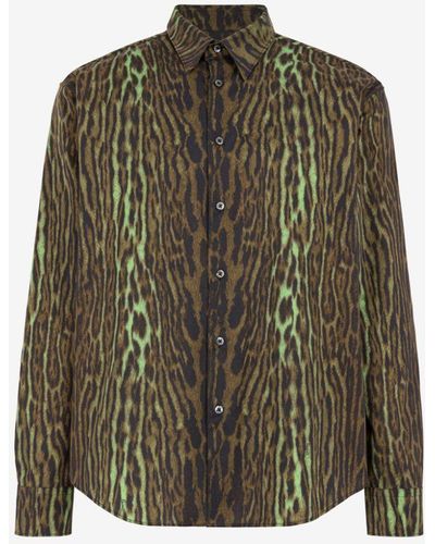 Roberto Cavalli Baumwollhemd mit ozelot-print - Grün