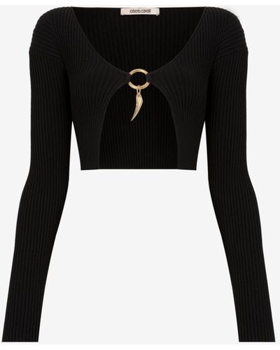 Roberto Cavalli Cropped cardigan mit tigerzahn - Schwarz