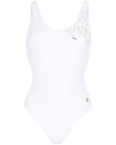 Roberto Cavalli Rc Monogram-print Swimsuit - White