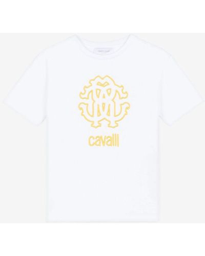 Roberto Cavalli T-shirt mit rc monogramm-stickerei - Weiß