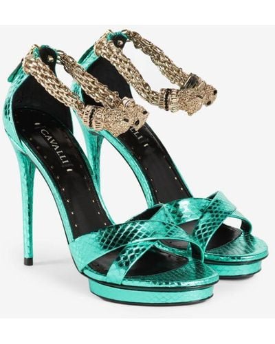 Roberto Cavalli Crystal-embellished Panther Head Sandals - Green