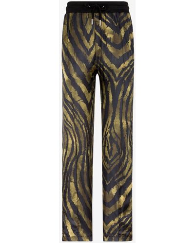Roberto Cavalli Freedom-print Silk Track Trousers - Green