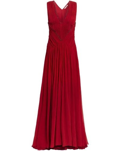 Roberto Cavalli Pleated Embellished Gown - Red