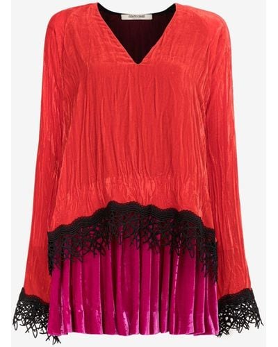 Roberto Cavalli Lace-detailed Velvet Dress - Red