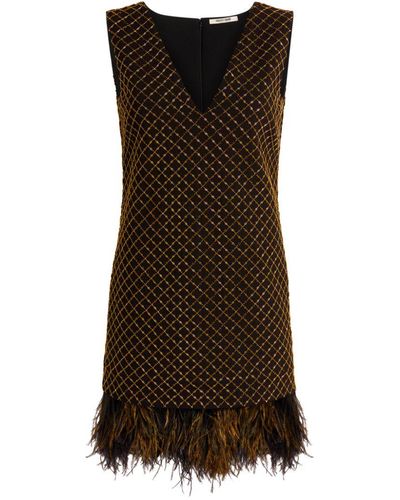 Roberto Cavalli Geometric Grid-embroidered Mini Dress - Black