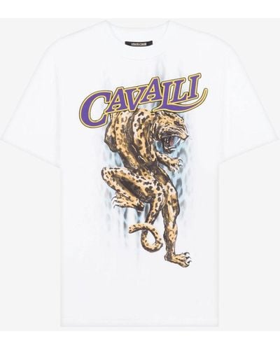 Roberto Cavalli T-shirt mit logo-applikation aus baumwolle - Weiß