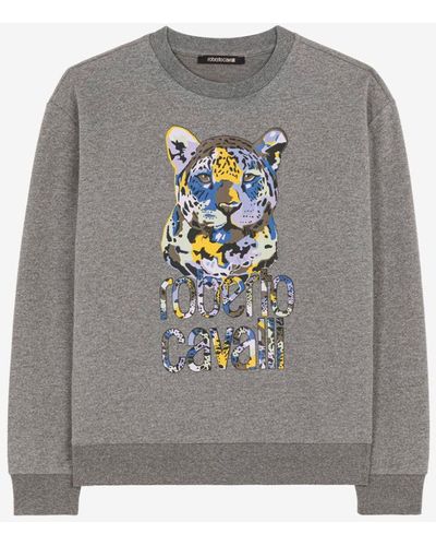 Roberto Cavalli Sweatshirt mit grafischem print - Grau