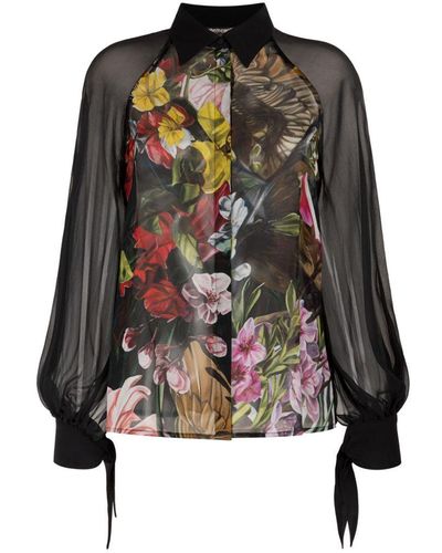 Roberto Cavalli Floral-print Silk Shirt - Black