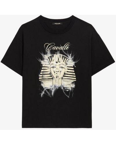 Roberto Cavalli T-shirt aus baumwolle mit pharao-print und logo - Schwarz