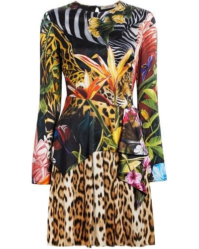 Roberto Cavalli Paradise Found Print Satin Dress - Multicolour