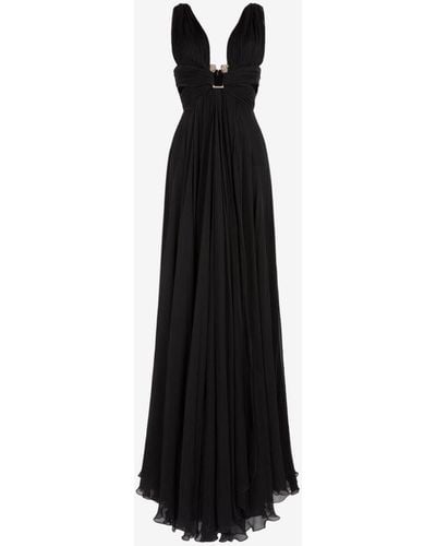 Roberto Cavalli Crystal-embellished Panther Head Silk Dress - Black