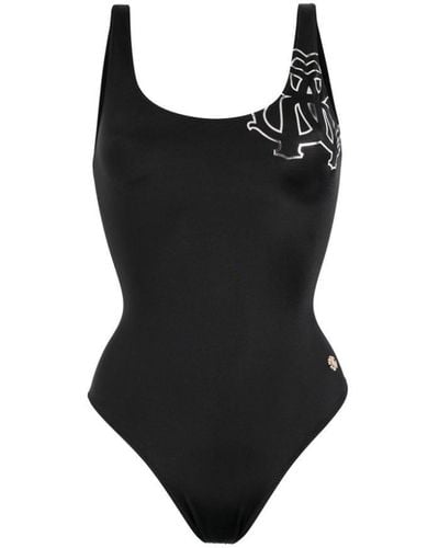 Roberto Cavalli Rc Monogram-print Swimsuit - Black