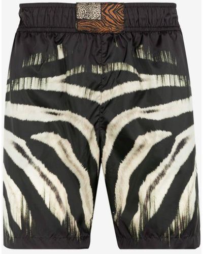 Black & Gray Monogram Print Swim Shorts - Swimwear for Men