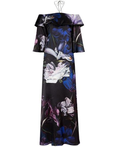 Roberto Cavalli Floral-print Ruffled Maxi Dress - Blue