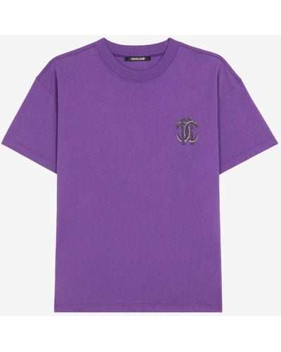 Roberto Cavalli Mirror Snake-print Cotton T-shirt - Purple