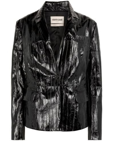 Roberto Cavalli Embroidered Coated Blazer - Black