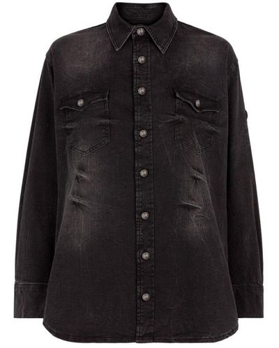 Roberto Cavalli Rc Monogram Denim Shirt - Black