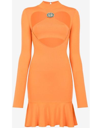 Roberto Cavalli Cut-out Ruffled-hem Mini Dress - Orange