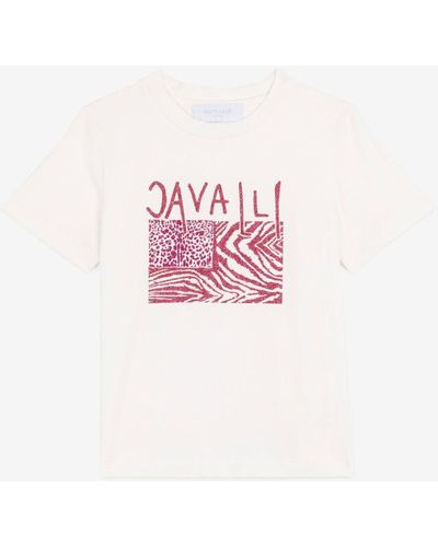 Roberto Cavalli T-shirt mit logo und animalischem patchwork-print - Pink