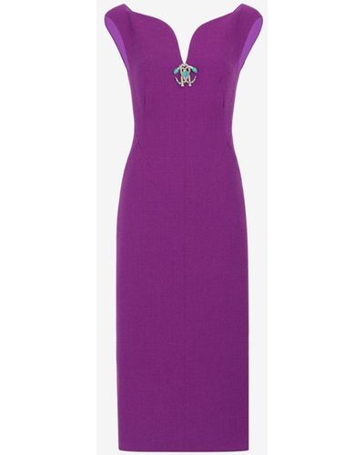 Roberto Cavalli Mirror Snake Wool Dress - Purple