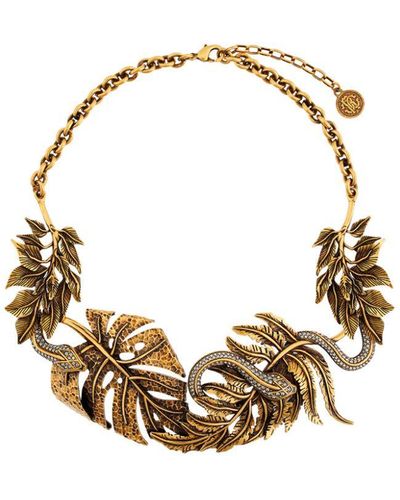 Roberto Cavalli Leaf And Snake Necklace - Metallic