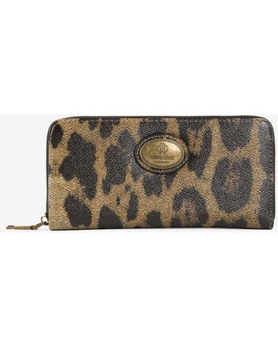 Roberto Cavalli Leopard-print Zip-around Wallet - Natural