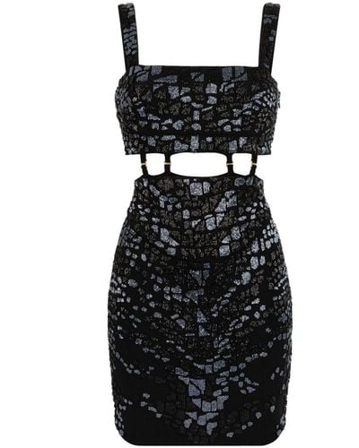 Roberto Cavalli Leopard Bead-embellished Mini Dress - Black