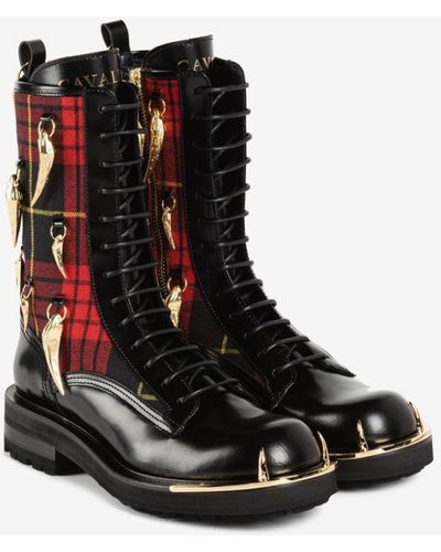 Roberto Cavalli Tiger Tooth Tartan Combat Boots - Multicolor