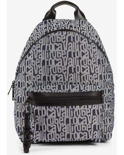 Roberto Cavalli Rucksack aus denim mit logo-jacquard - Mehrfarbig