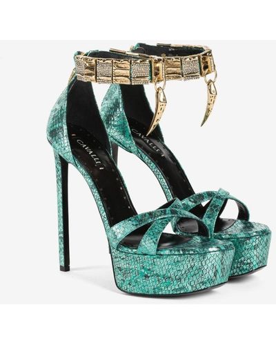 Roberto Cavalli Snake-effect Platform Sandals - Green