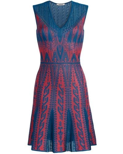 Roberto Cavalli Tattoo Jacquard Knit Dress - Blue