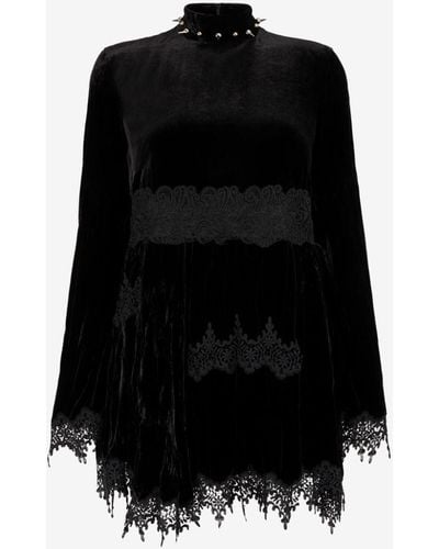 Roberto Cavalli Spike-embellished Velvet Mini Dress - Black