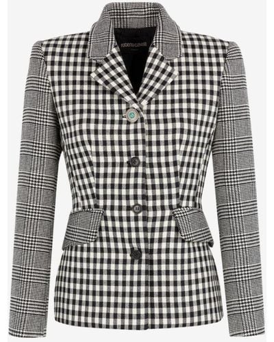 Roberto Cavalli Gingham And Houndstooth Single-breasted Blazer - Black