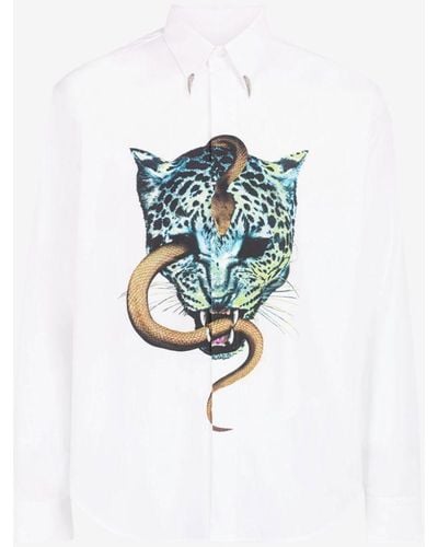 Roberto Cavalli Baumwollhemd mit jaguar-schlangen-print - Weiß