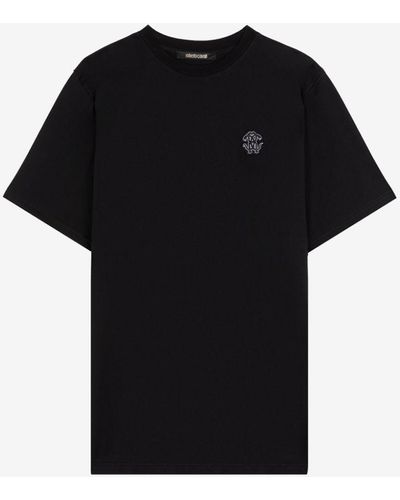 Roberto Cavalli Mirror Snake Cotton T-shirt - Black