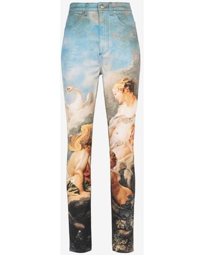 Roberto Cavalli Slim-fit jeans mit malerei-print - Blau