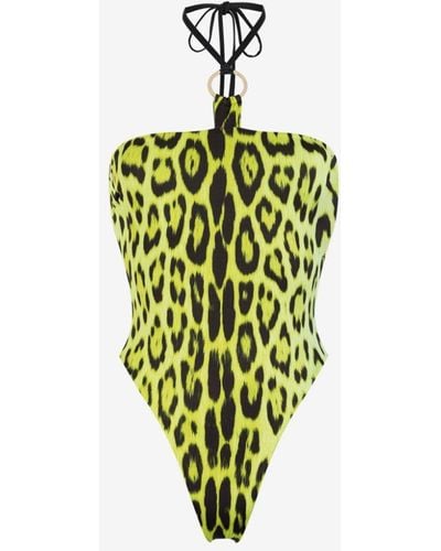 Roberto Cavalli Badeanzug mit jaguar-print und neckholder - Grün