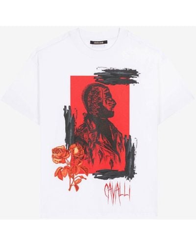 Roberto Cavalli T-shirt mit fotodruck und logo - Rot