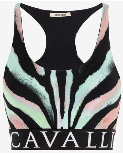 Roberto Cavalli Crop-top mit zebra-print und logo-jacquard - Schwarz
