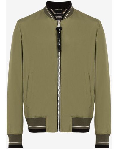 Roberto Cavalli Logo Zipper Bomber Jacket - Green