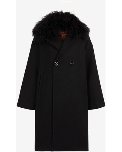 Roberto Cavalli Shearling-trimmed Double-breasted Coat - Black