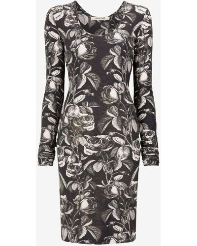 Roberto Cavalli Kleid mit rosenprint - Weiß