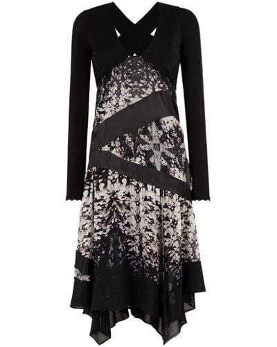 Roberto Cavalli Abstract Floral-print Paneled Dress - Black