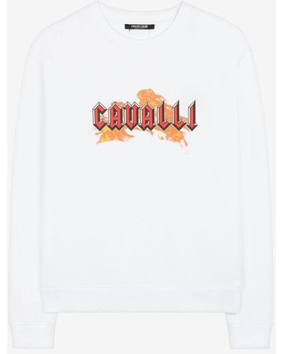 Roberto Cavalli Baumwoll-sweatshirt mit logoprint - Weiß