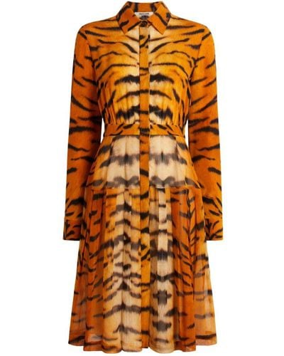 Roberto Cavalli La Tigresse-print Silk Dress - Orange