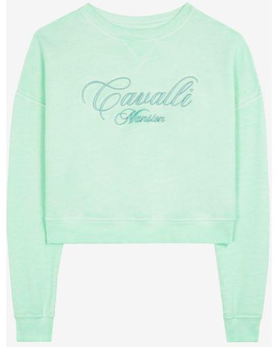 Roberto Cavalli Logo-embroidered Cropped Cotton Sweatshirt - Green
