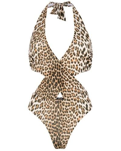 Roberto Cavalli Leopard-print Cut-out Swimsuit - White