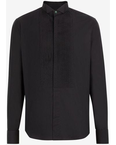 Roberto Cavalli Pleated Bib Cotton Shirt - Black